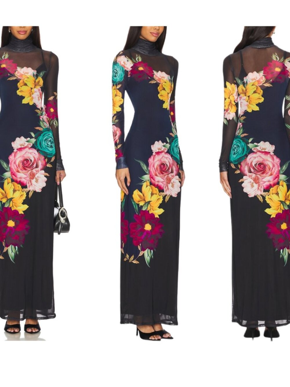 AFRM Billie Floral Print Midi Dress in the Ornate Navy color. Size M.